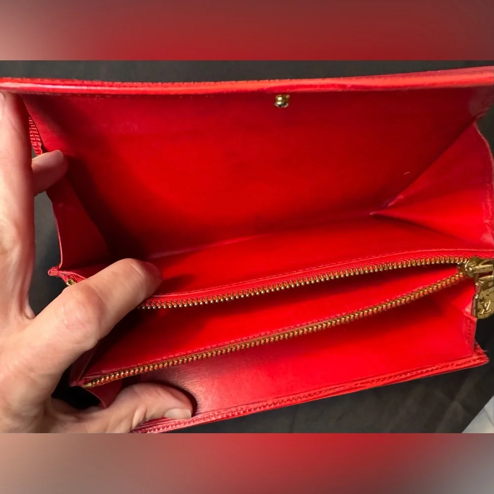 LV Louis Vuitton Red EPI Long Wallet w/ Unbranded Chain for Crossbody w/COA